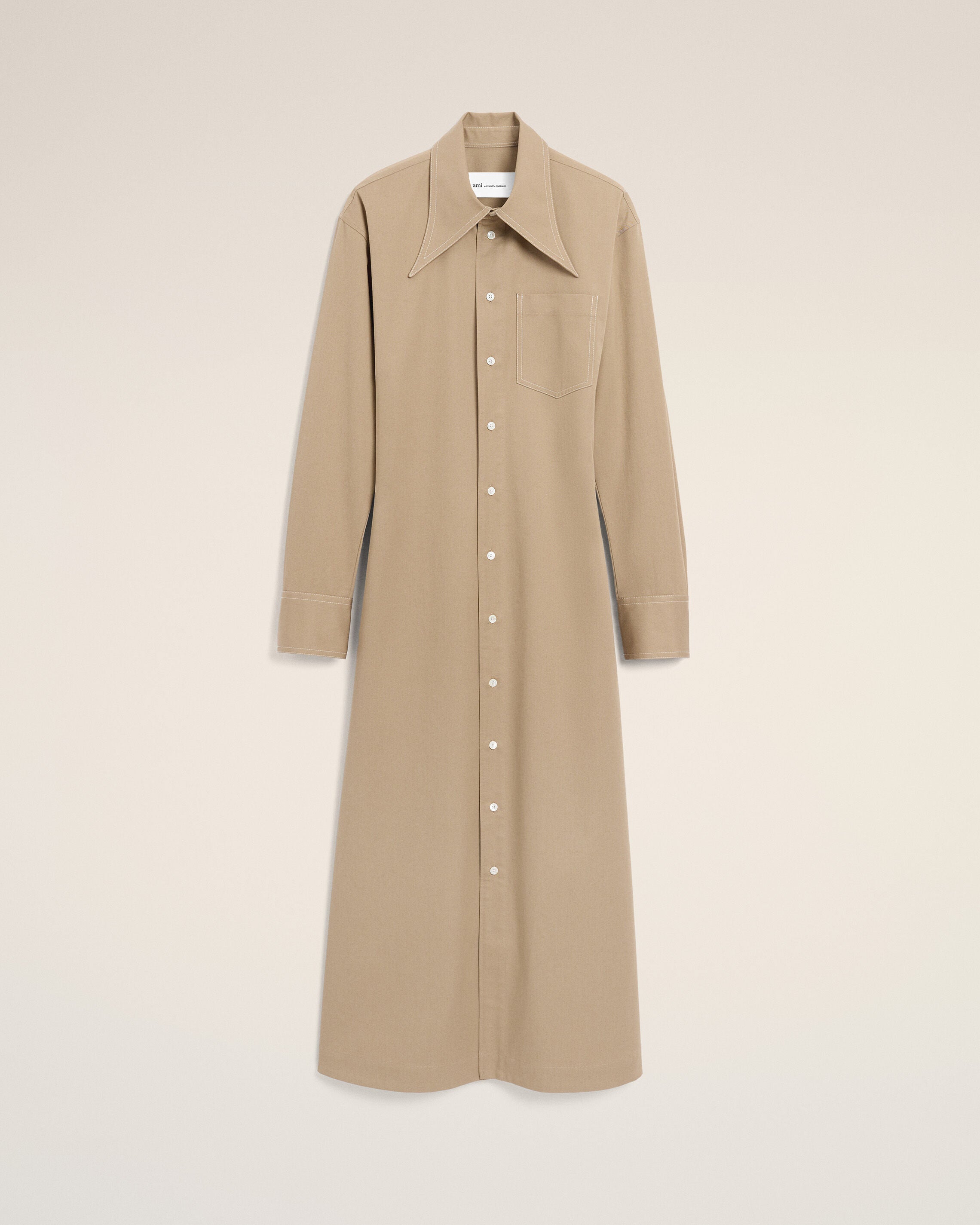 Beige Cotton Fitted Shirt Dress
