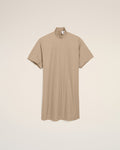 Beige Cotton Stand Up Collar Buttoned Dress