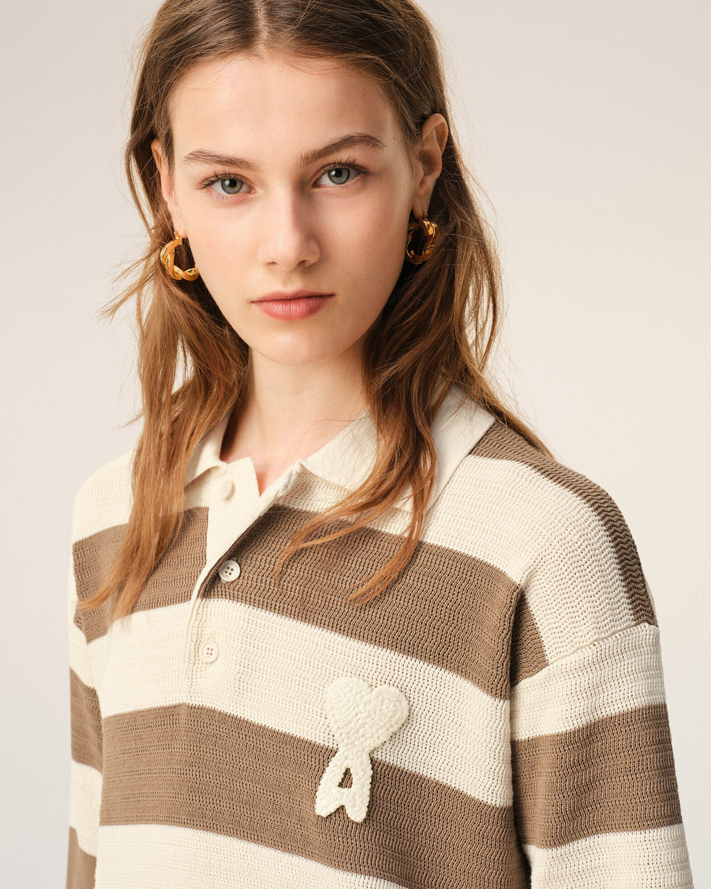 White And Brown Cotton Polo Dress Ami De Coeur Patch