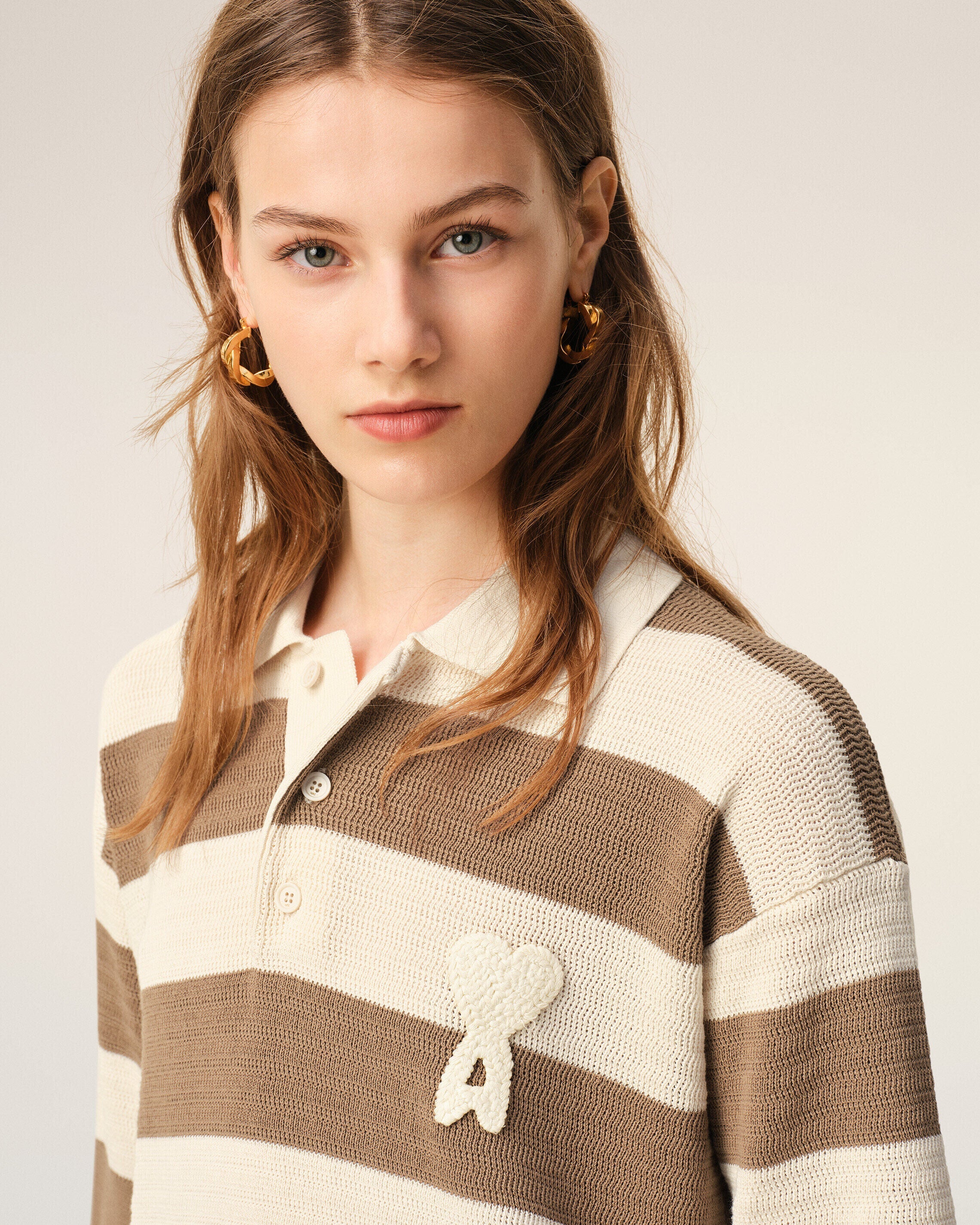 White And Brown Cotton Polo Dress Ami De Coeur Patch