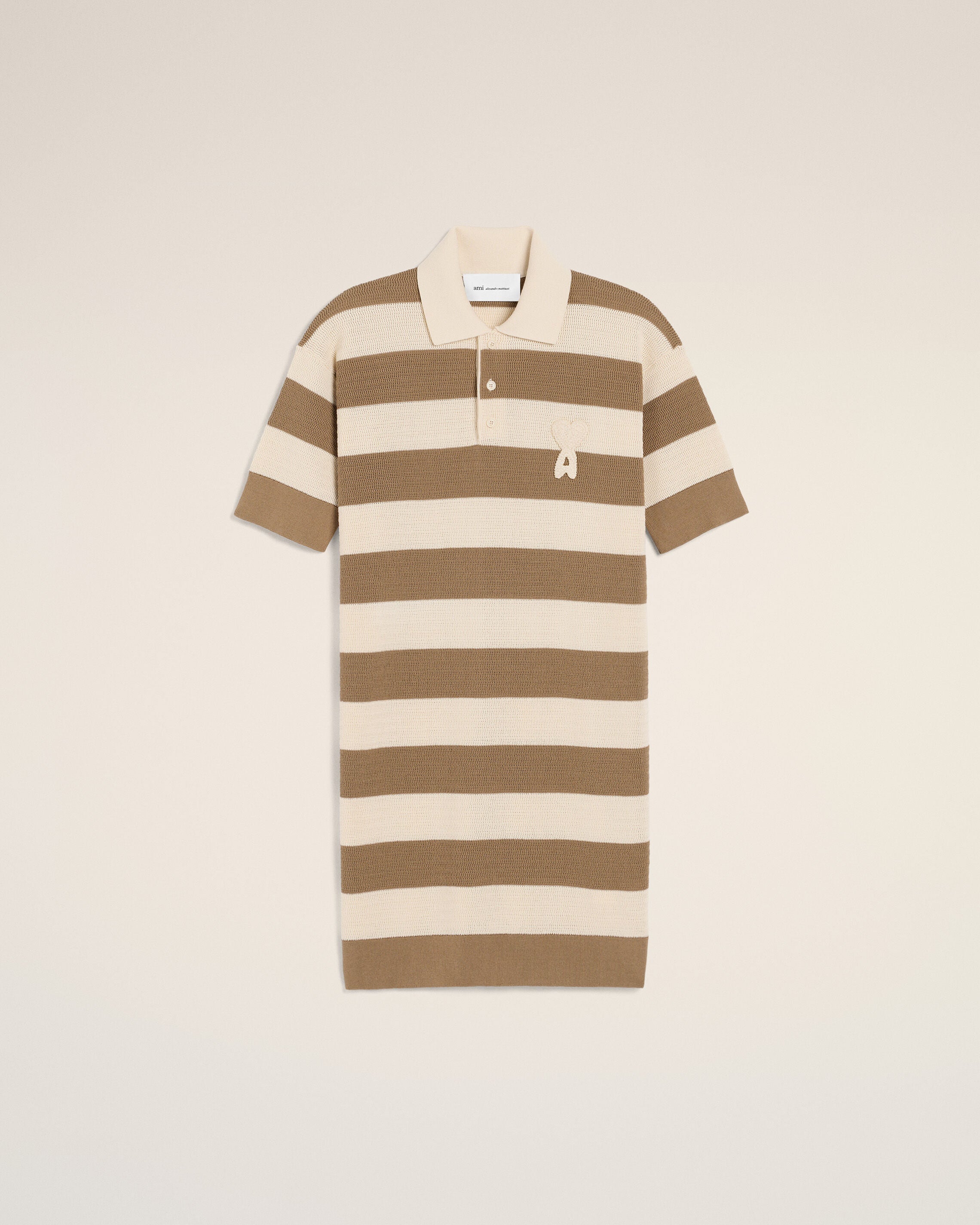 White And Brown Cotton Polo Dress Ami De Coeur Patch