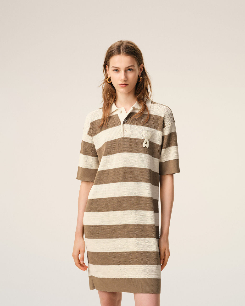 White And Brown Cotton Polo Dress Ami De Coeur Patch