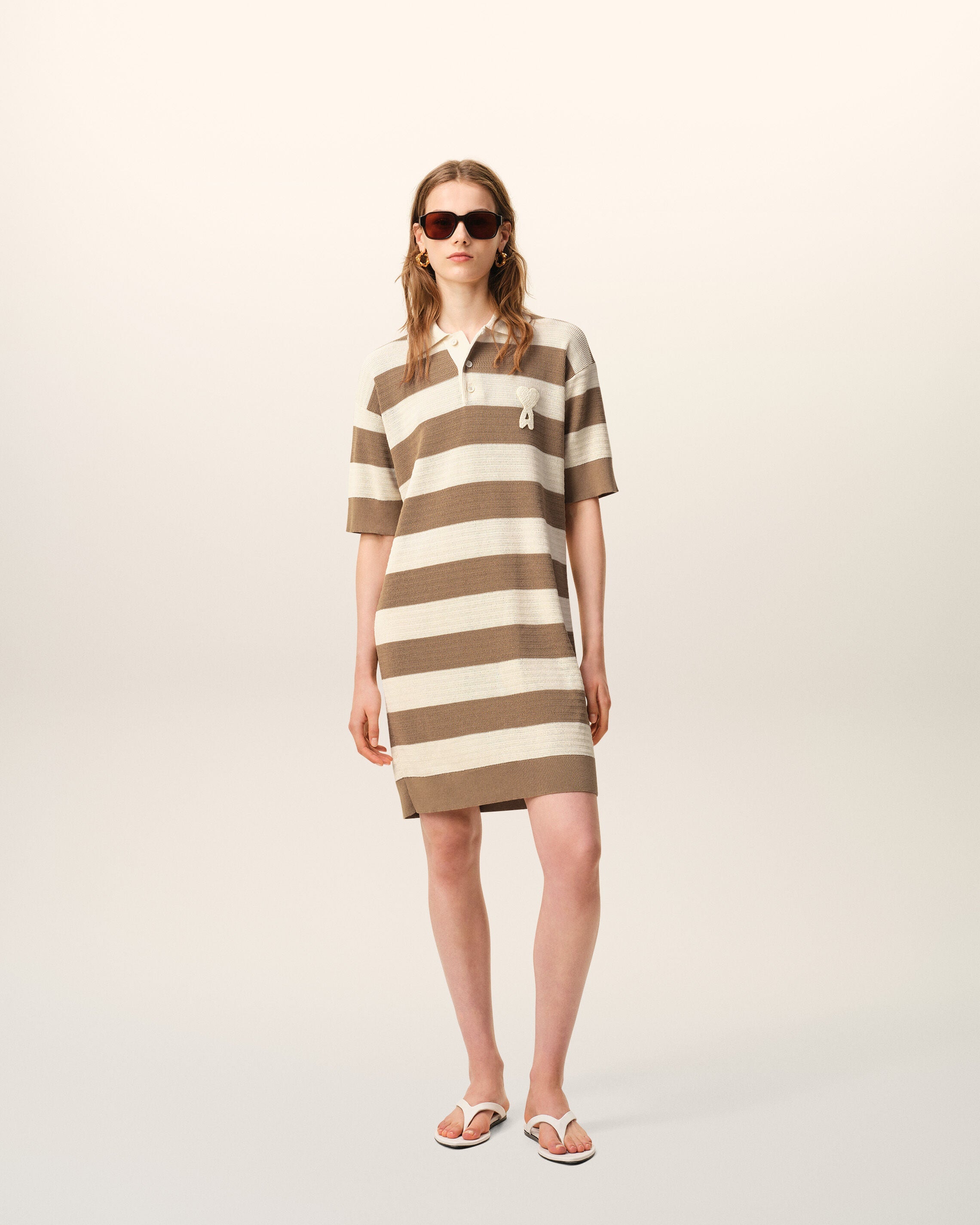 White And Brown Cotton Polo Dress Ami De Coeur Patch