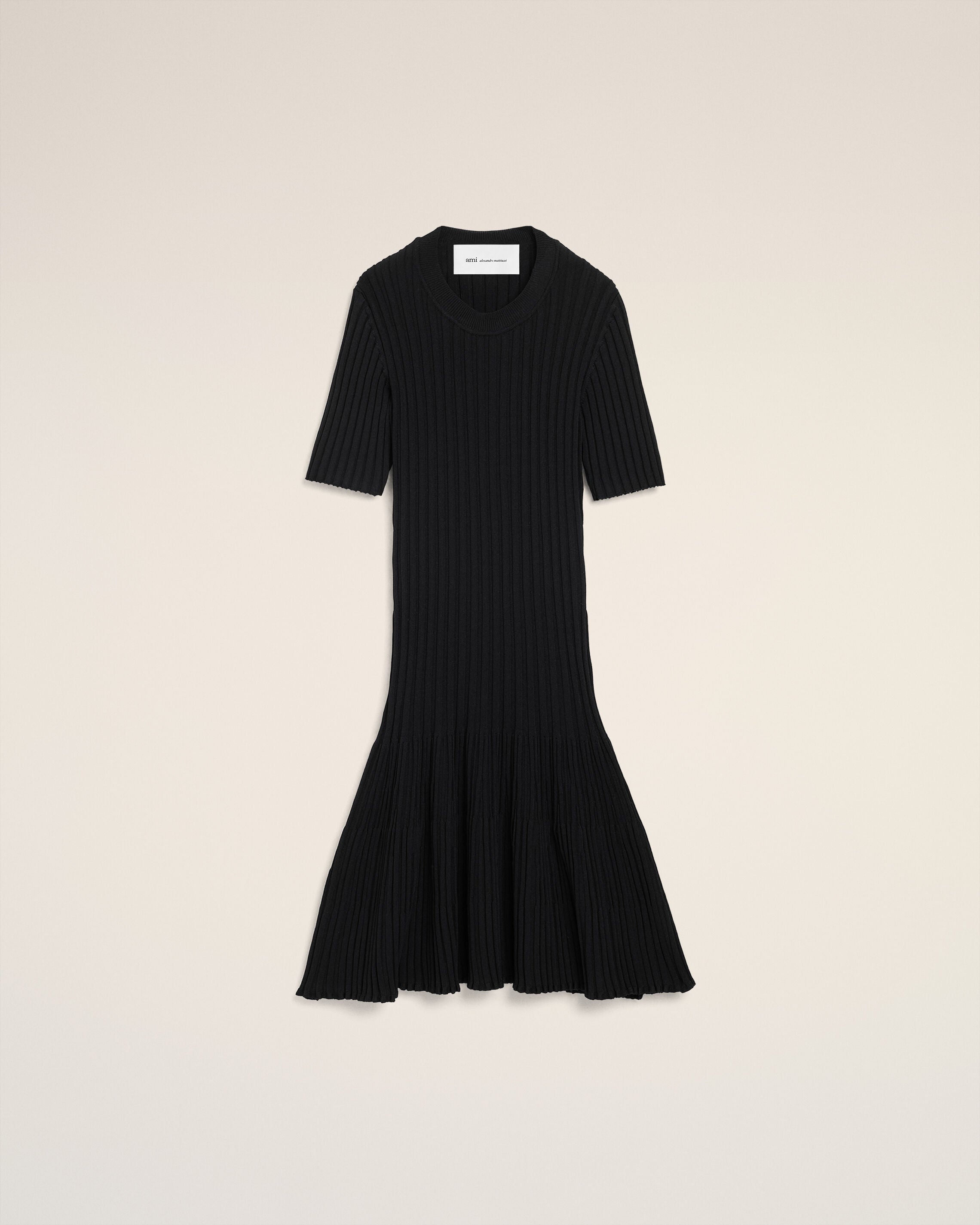 Black Knit Mini Godet Dress