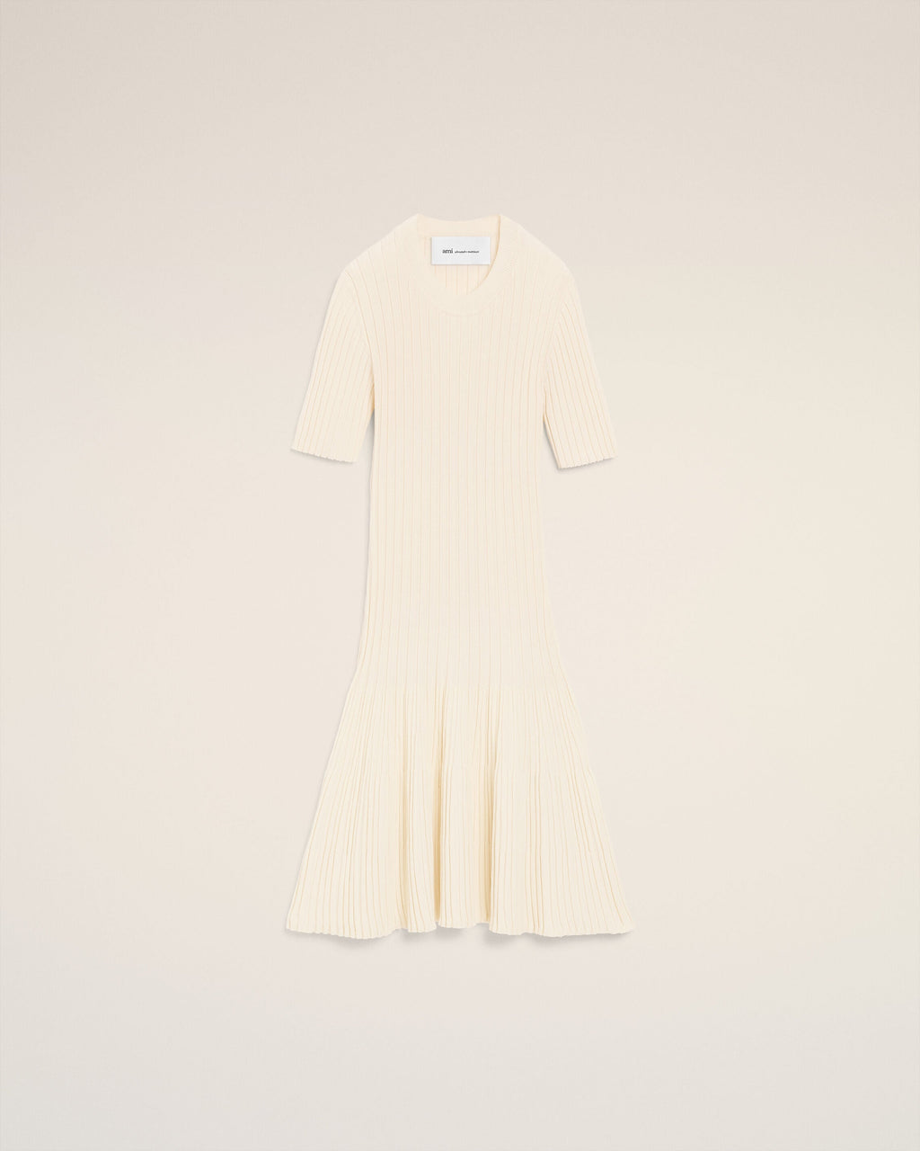 White Knit Mini Godet Dress
