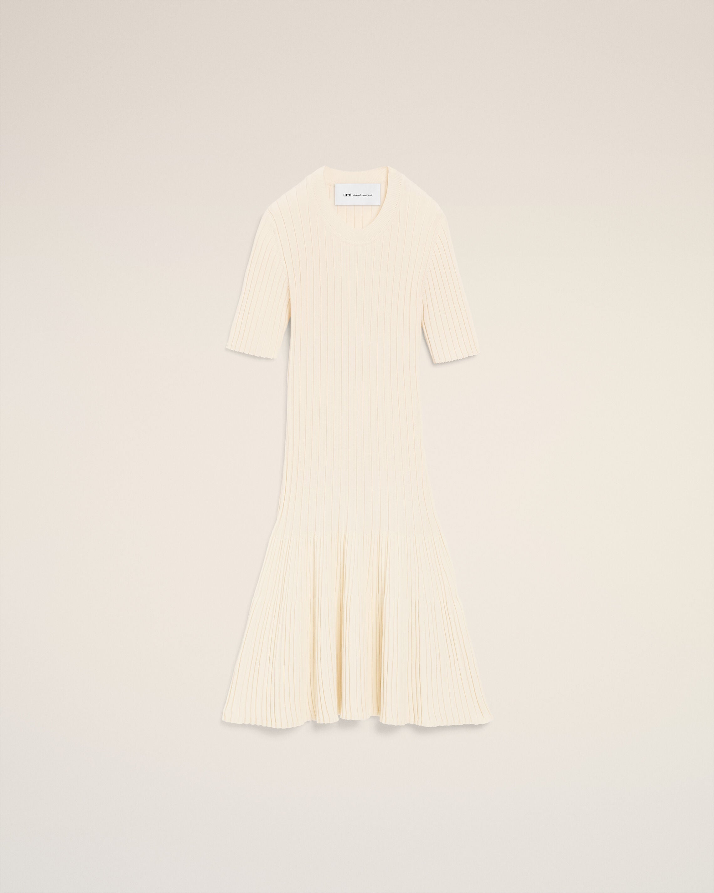 White Knit Mini Godet Dress