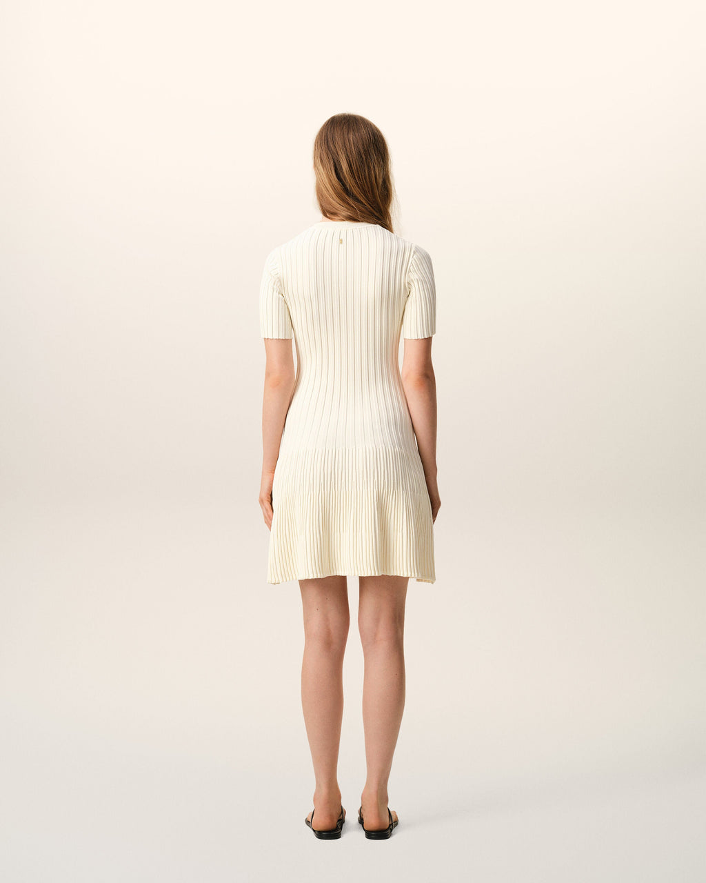 White Knit Mini Godet Dress