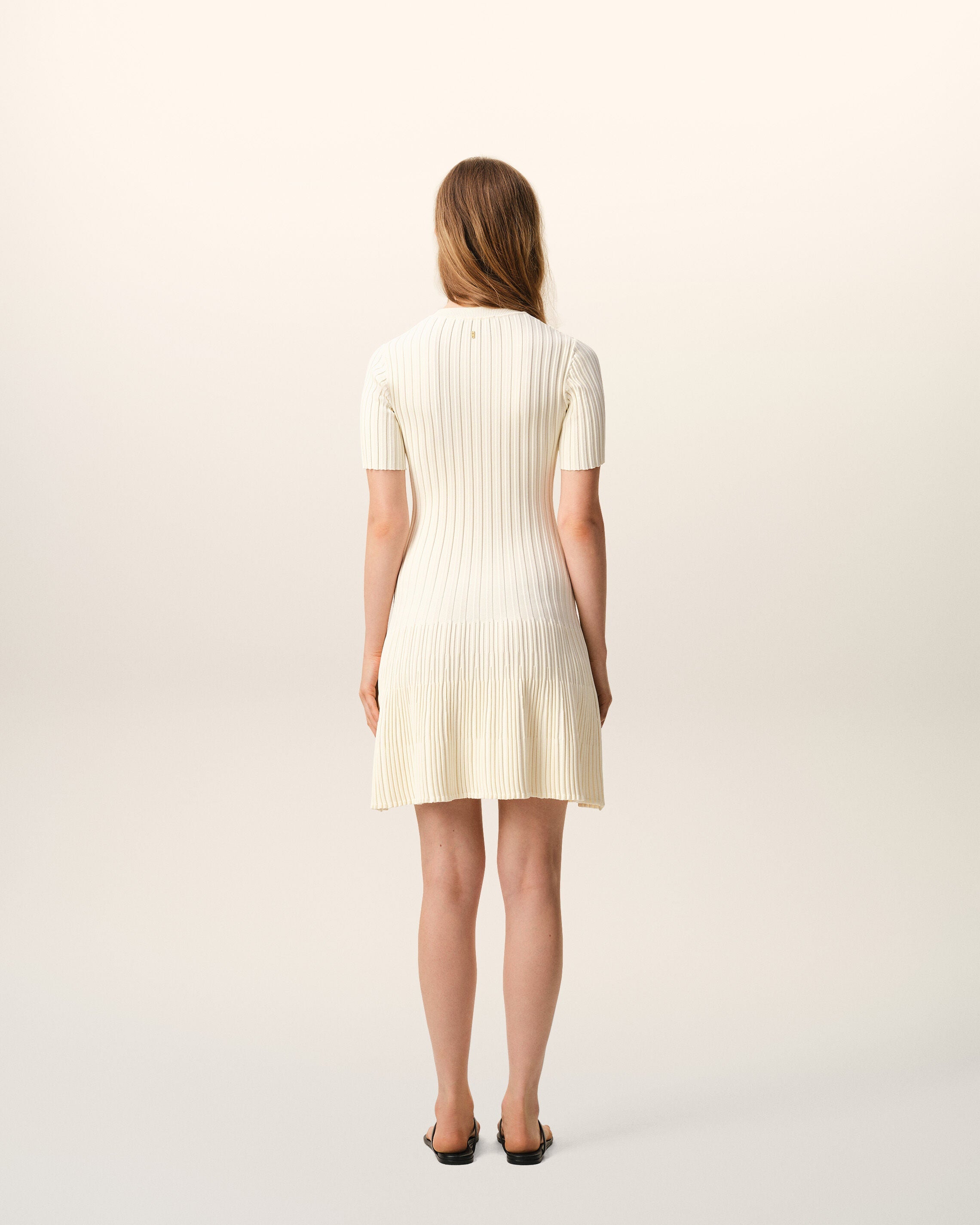 White Knit Mini Godet Dress
