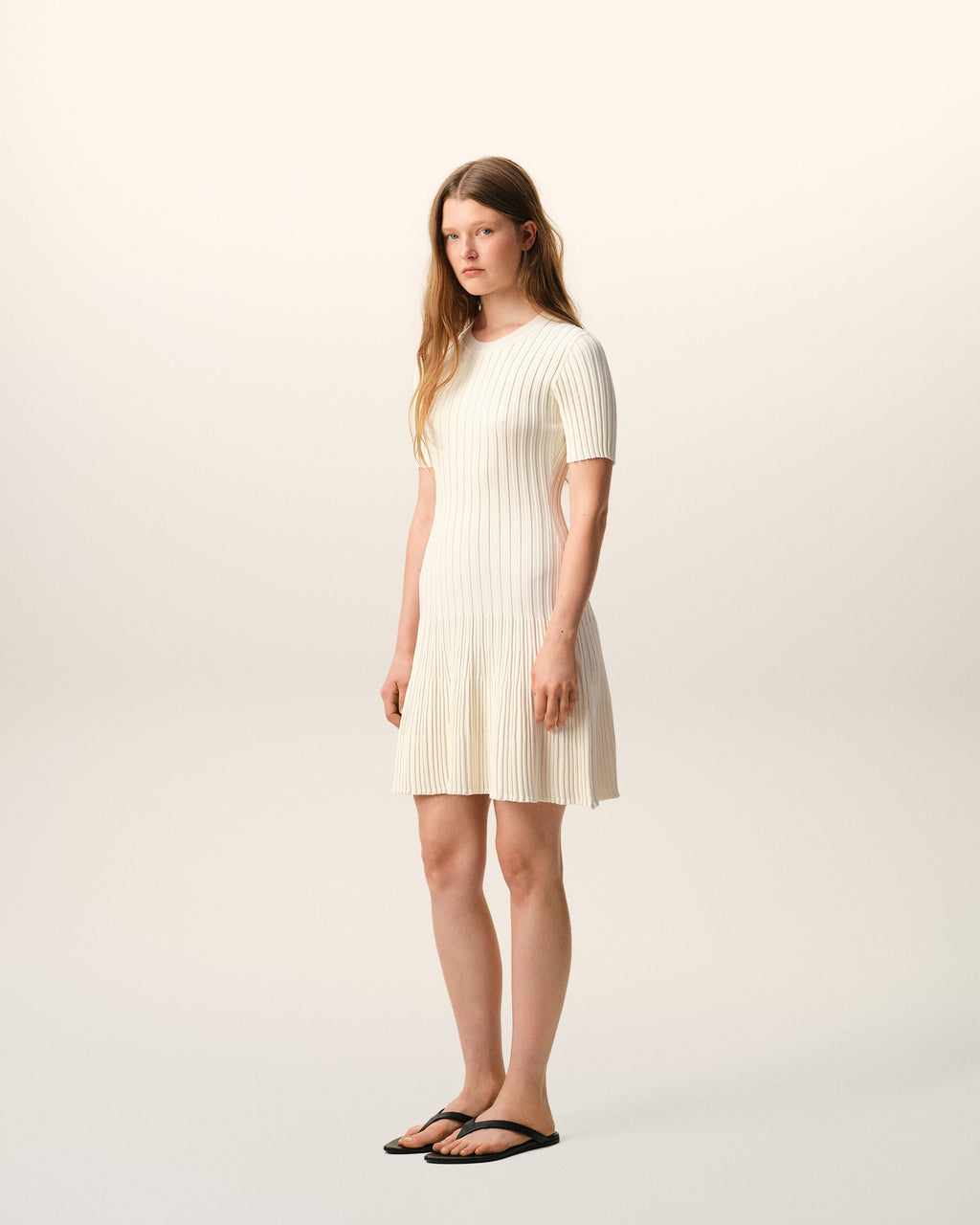 White Knit Mini Godet Dress