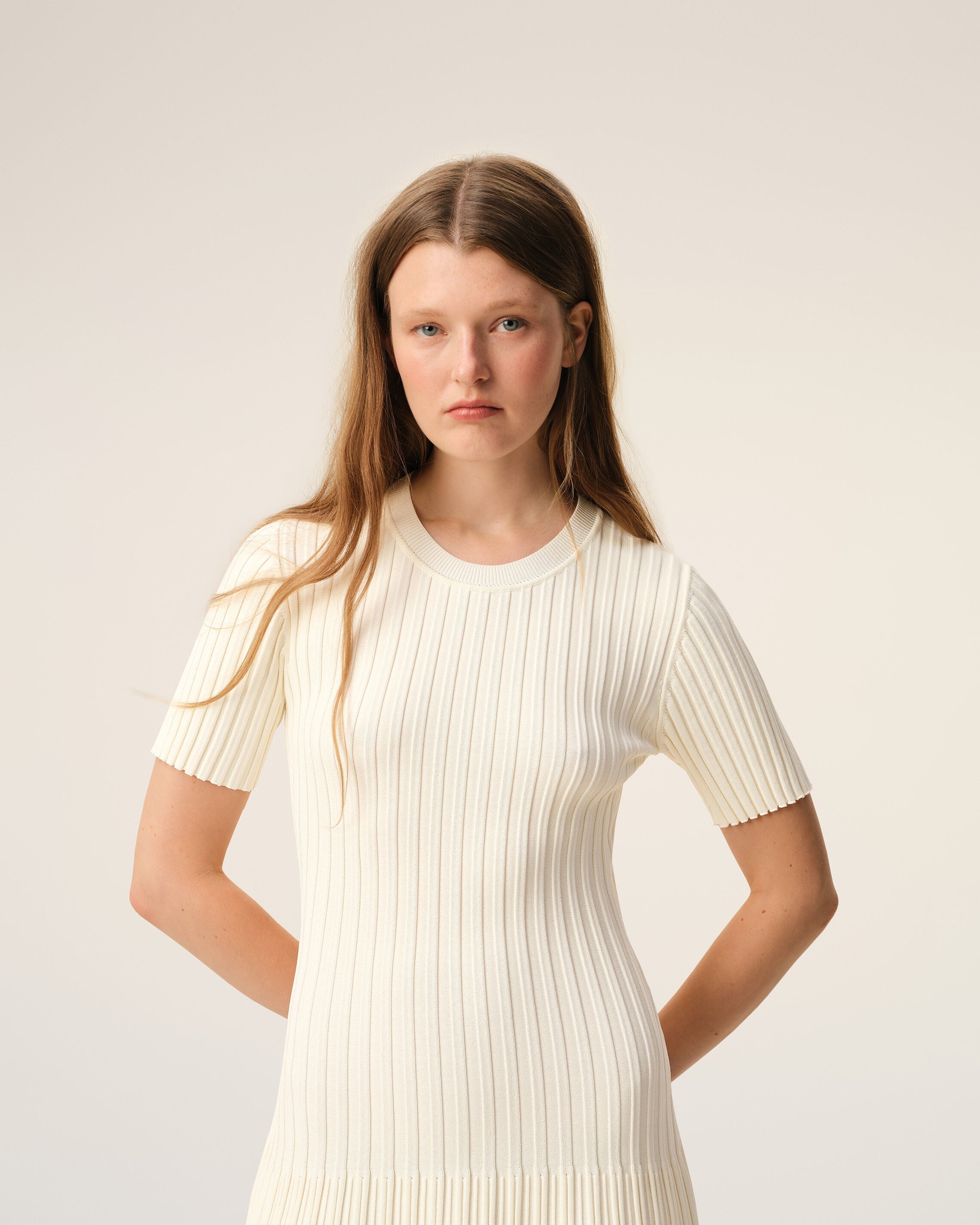 White Knit Mini Godet Dress