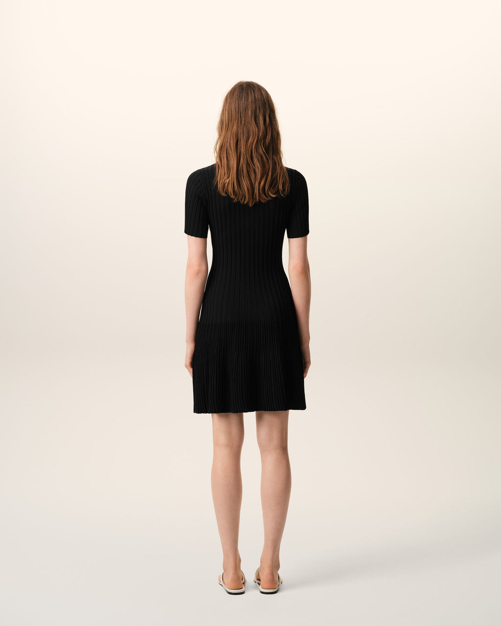 Black Knit Mini Godet Dress