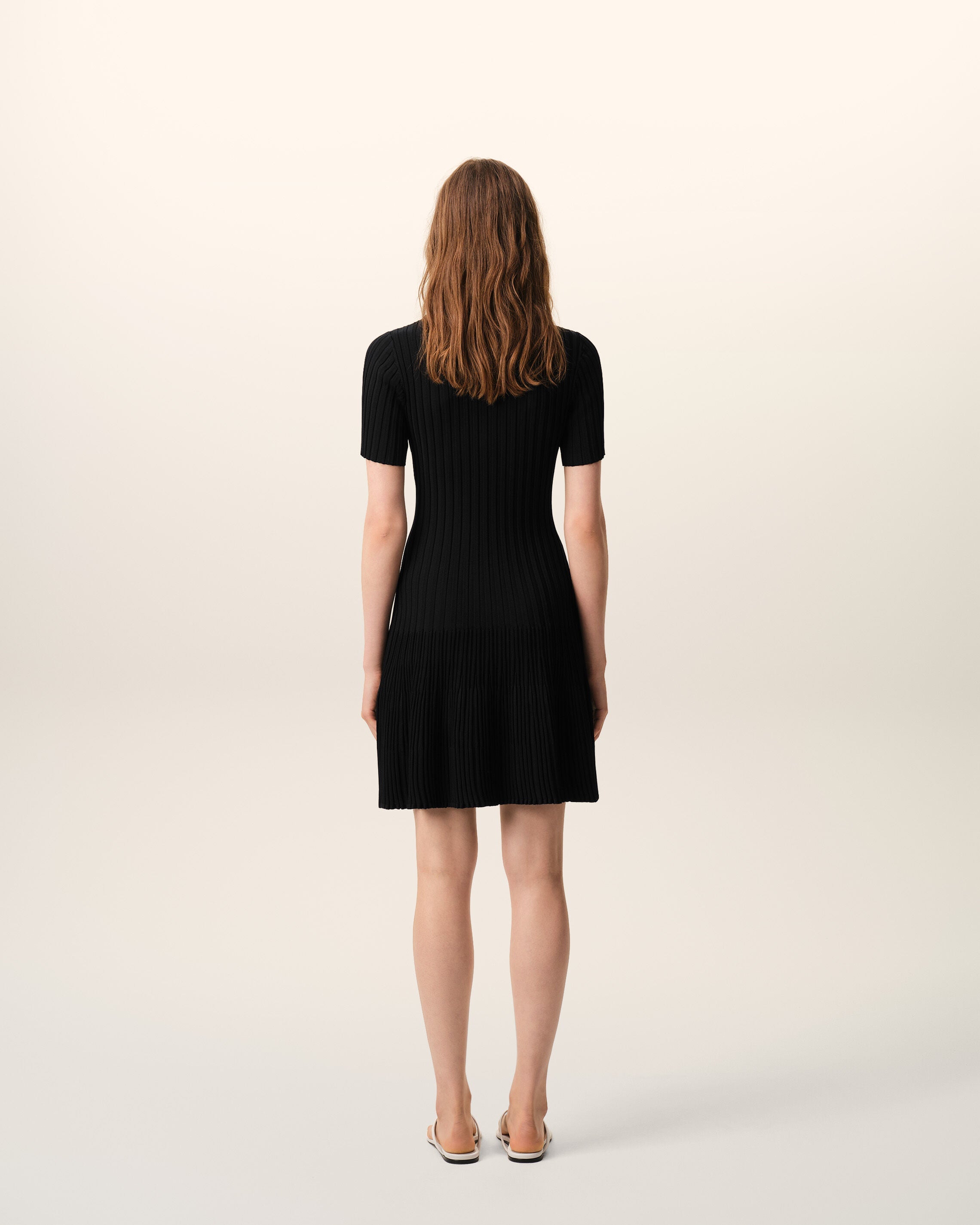 Black Knit Mini Godet Dress