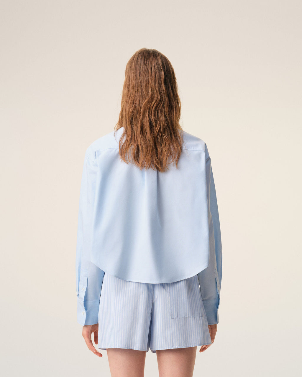 Blue Cotton Cropped Embossed Ami De Coeur Shirt