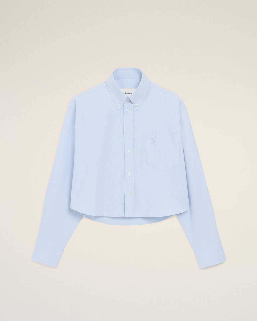 Blue Cotton Cropped Embossed Ami De Coeur Shirt