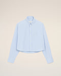 Blue Cotton Cropped Embossed Ami De Coeur Shirt