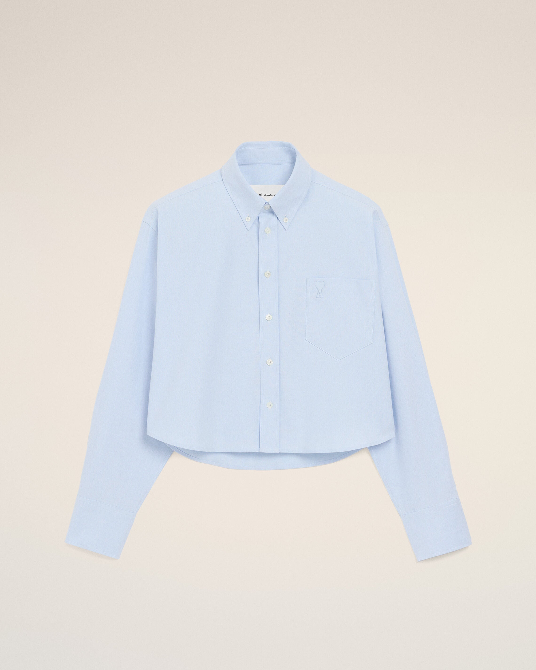 Blue Cotton Cropped Embossed Ami De Coeur Shirt