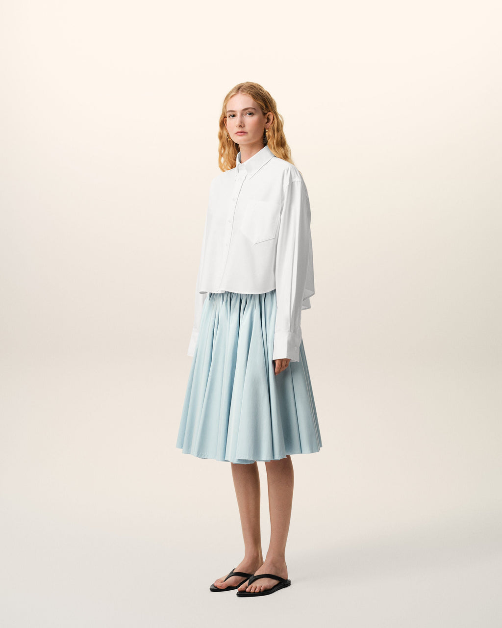 White Cotton Cropped Embossed Ami De Coeur Shirt