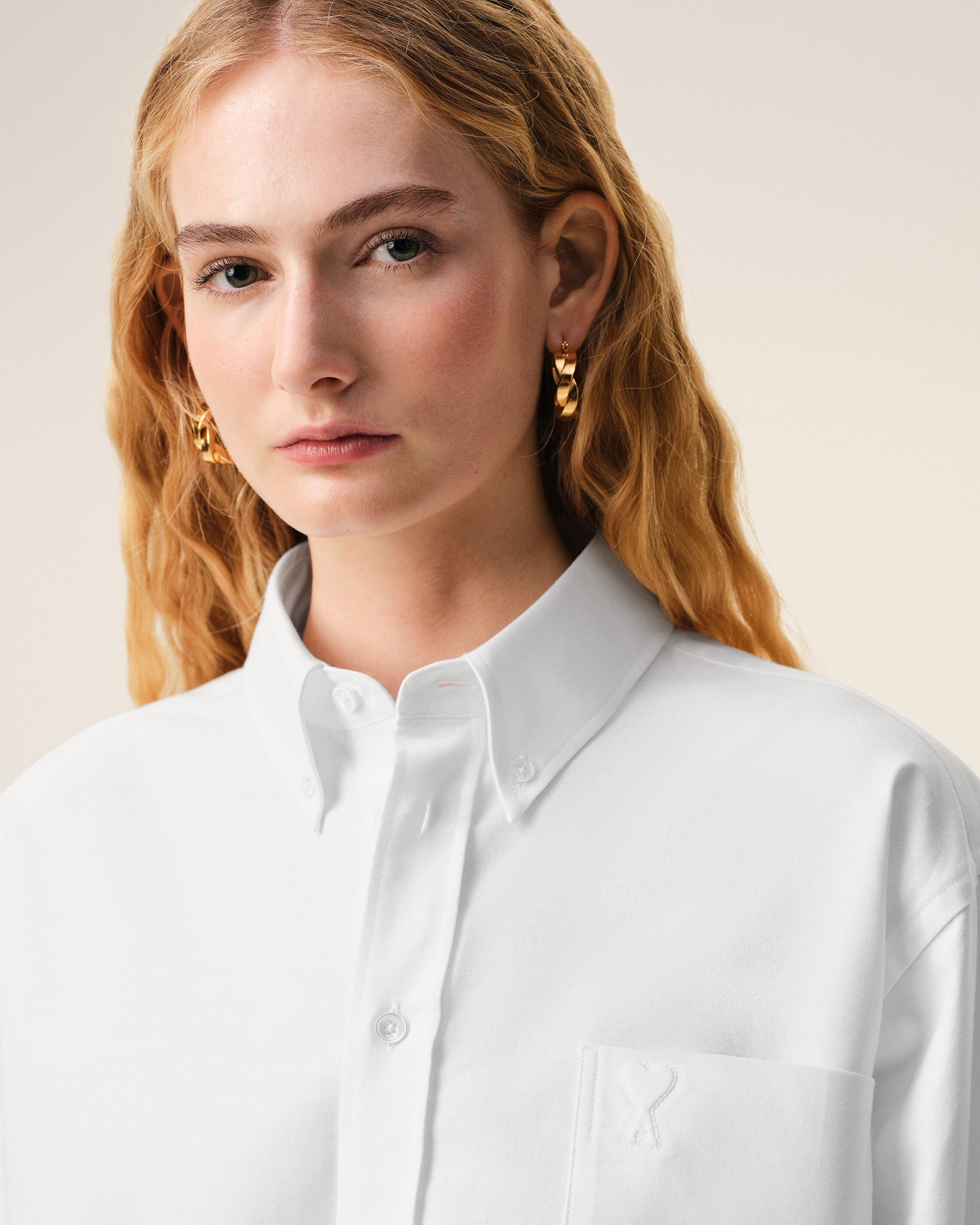 White Cotton Cropped Embossed Ami De Coeur Shirt