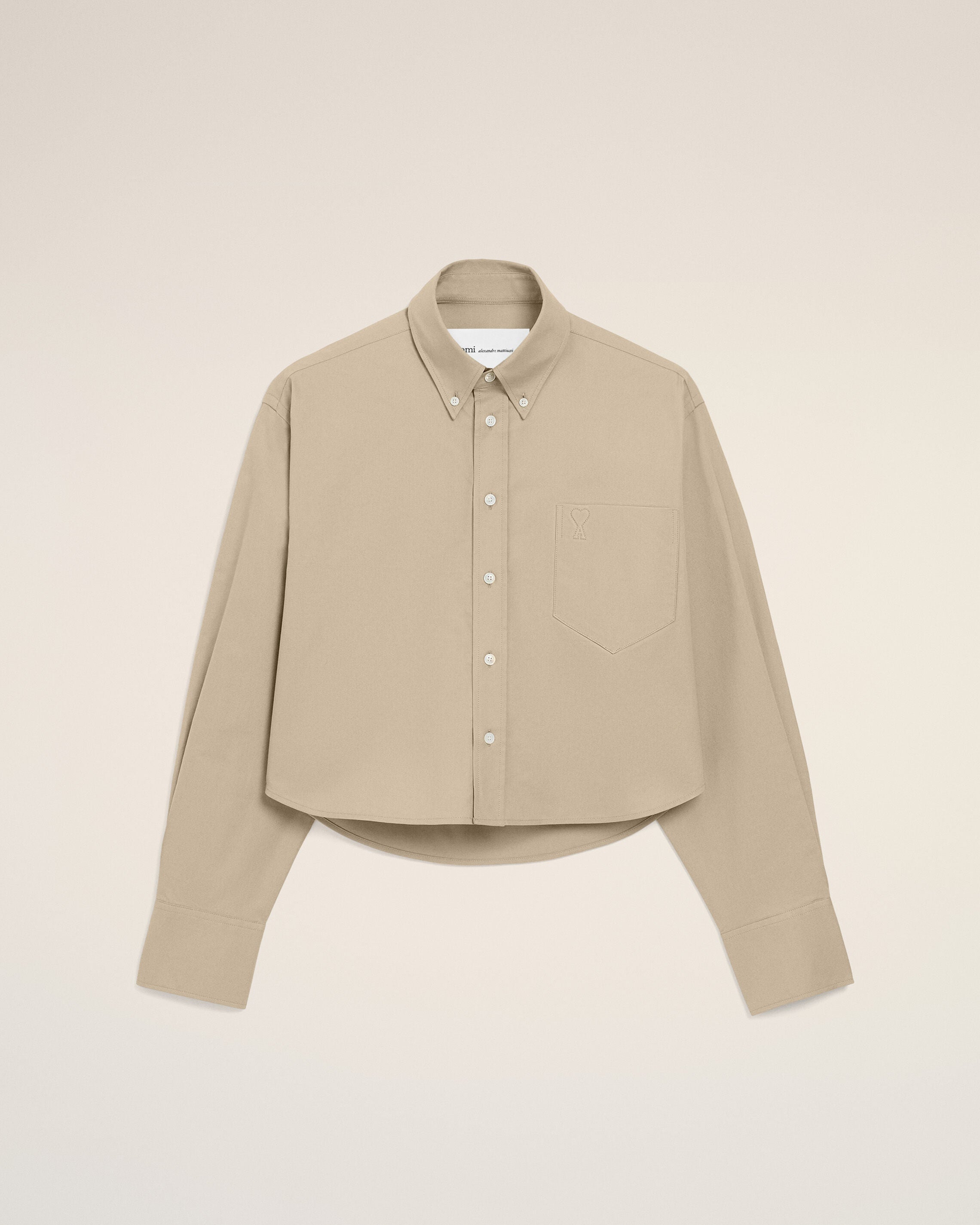 Beige Cotton Cropped Embossed Ami De Coeur Shirt