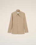 Beige Cotton Sharp Collar Fitted Shirt