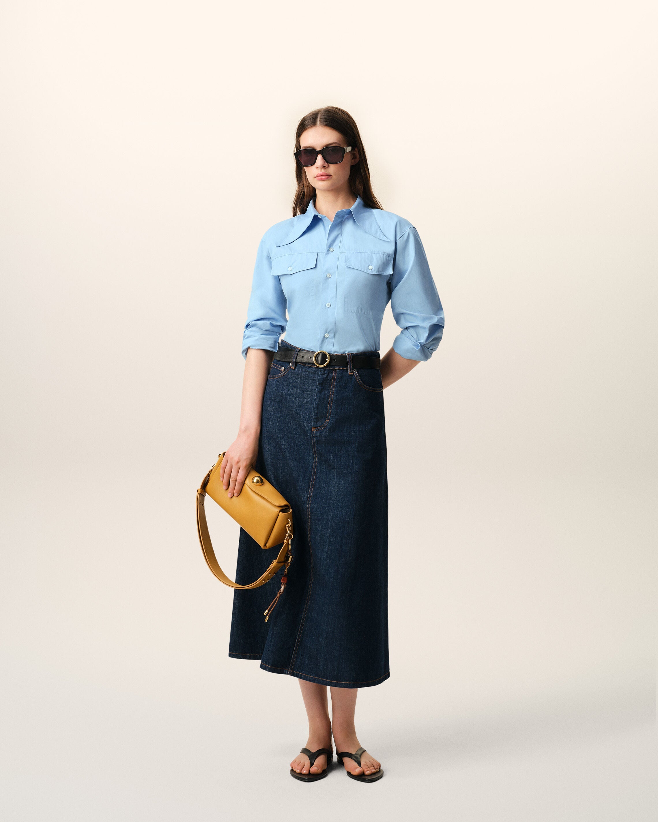 Blue Cotton Sharp Collar Fitted Shirt