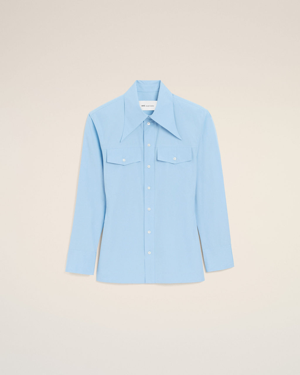 Blue Cotton Sharp Collar Fitted Shirt