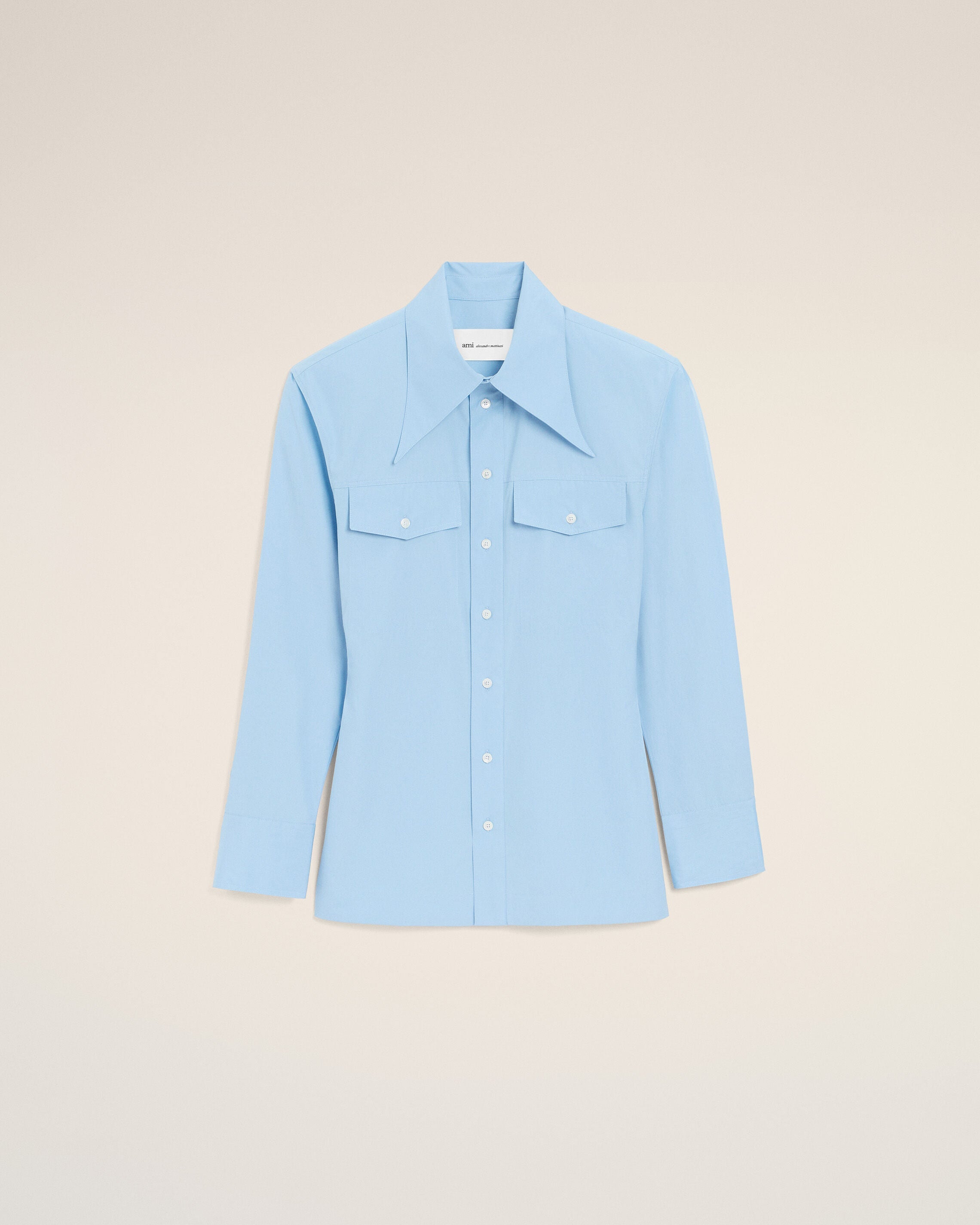 Blue Cotton Sharp Collar Fitted Shirt