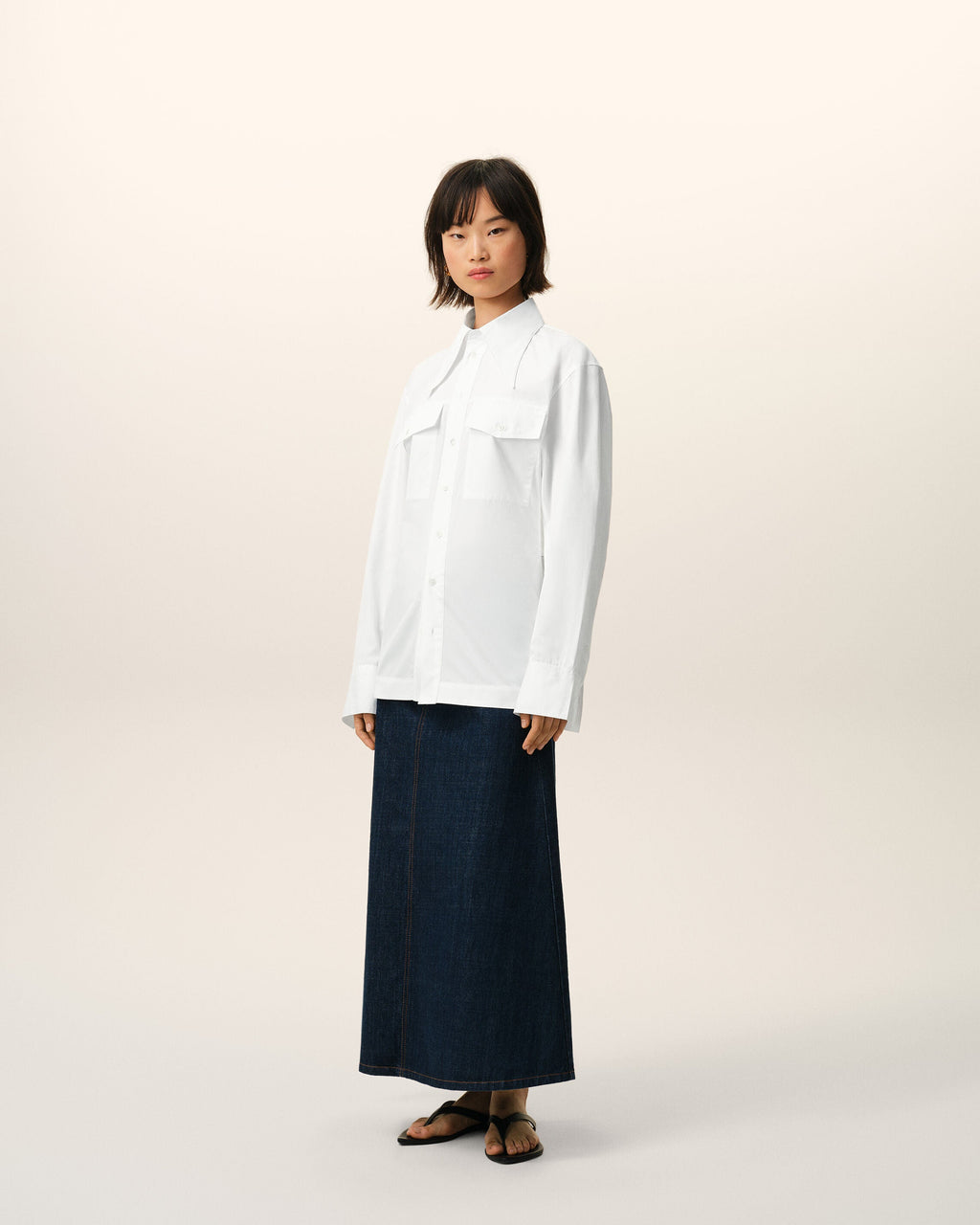 White Cotton Sharp Collar Fitted Shirt