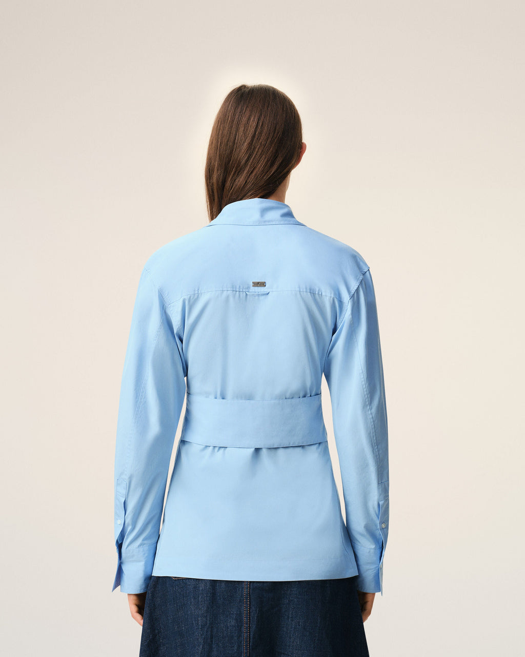 Blue Cotton Sharp Collar Fitted Shirt