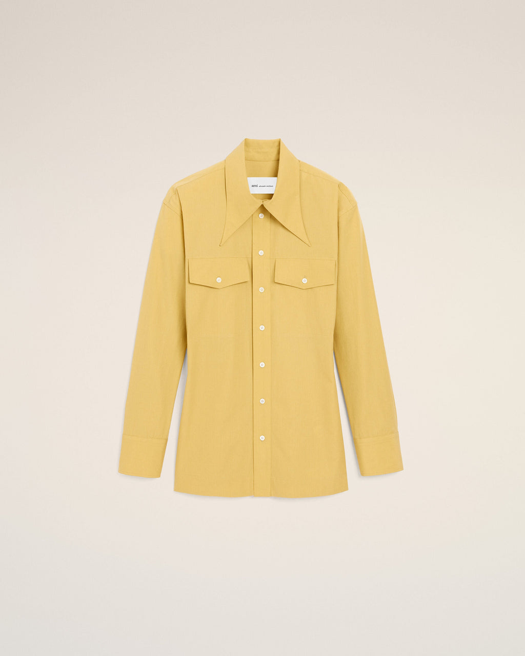 Yellow Cotton Sharp Collar Fitted Shirt