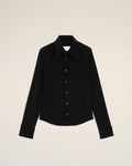 Black Blended Silk Sharp Collar Adjusted Shirt