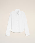 White Blended Silk Sharp Collar Adjusted Shirt