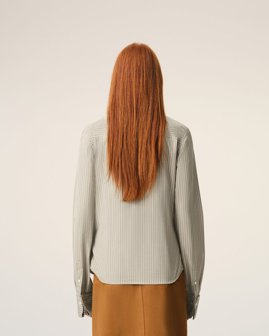 Beige Cotton Long Sleeve Ruffled Adjusted Shirt
