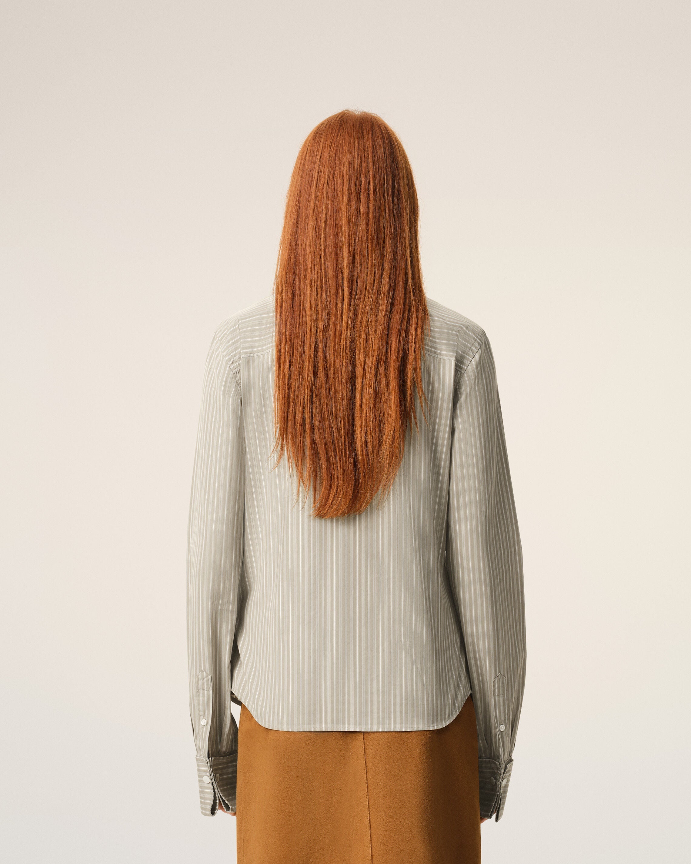 Beige Cotton Long Sleeve Ruffled Adjusted Shirt