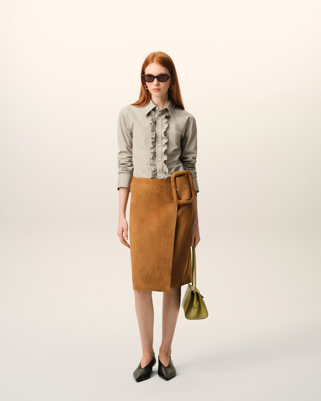 Beige Cotton Long Sleeve Ruffled Adjusted Shirt