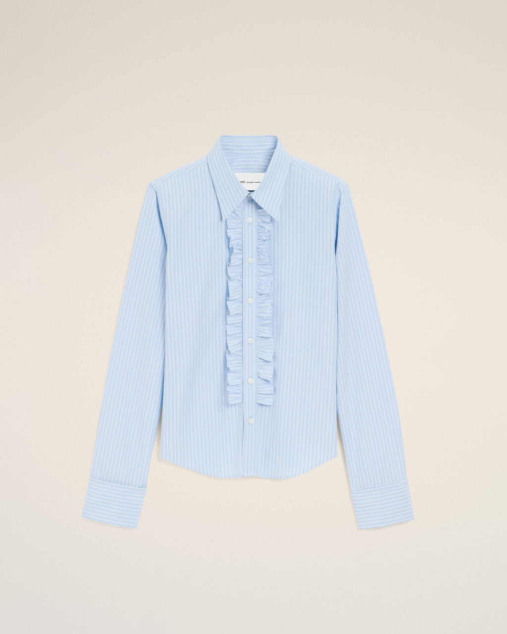 Blue Cotton Long Sleeve Ruffled Adjusted Shirt