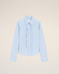 Blue Cotton Long Sleeve Ruffled Adjusted Shirt