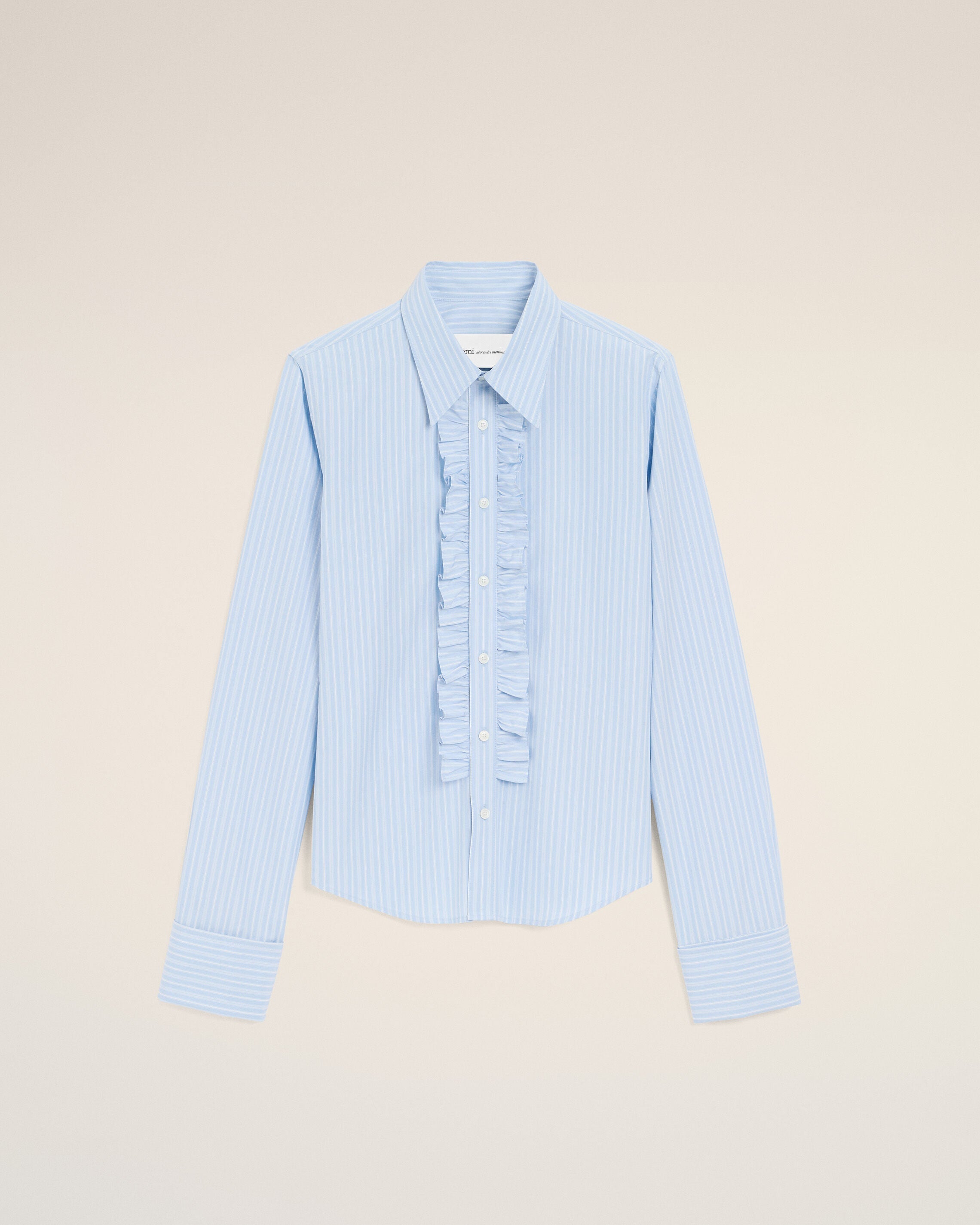 Blue Cotton Long Sleeve Ruffled Adjusted Shirt