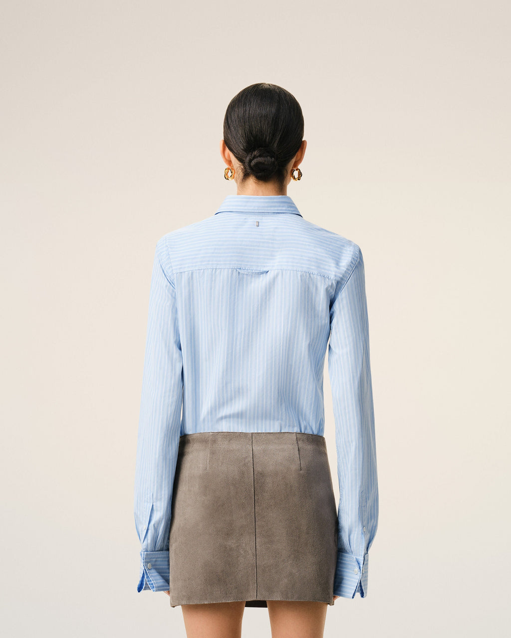 Blue Cotton Long Sleeve Ruffled Adjusted Shirt