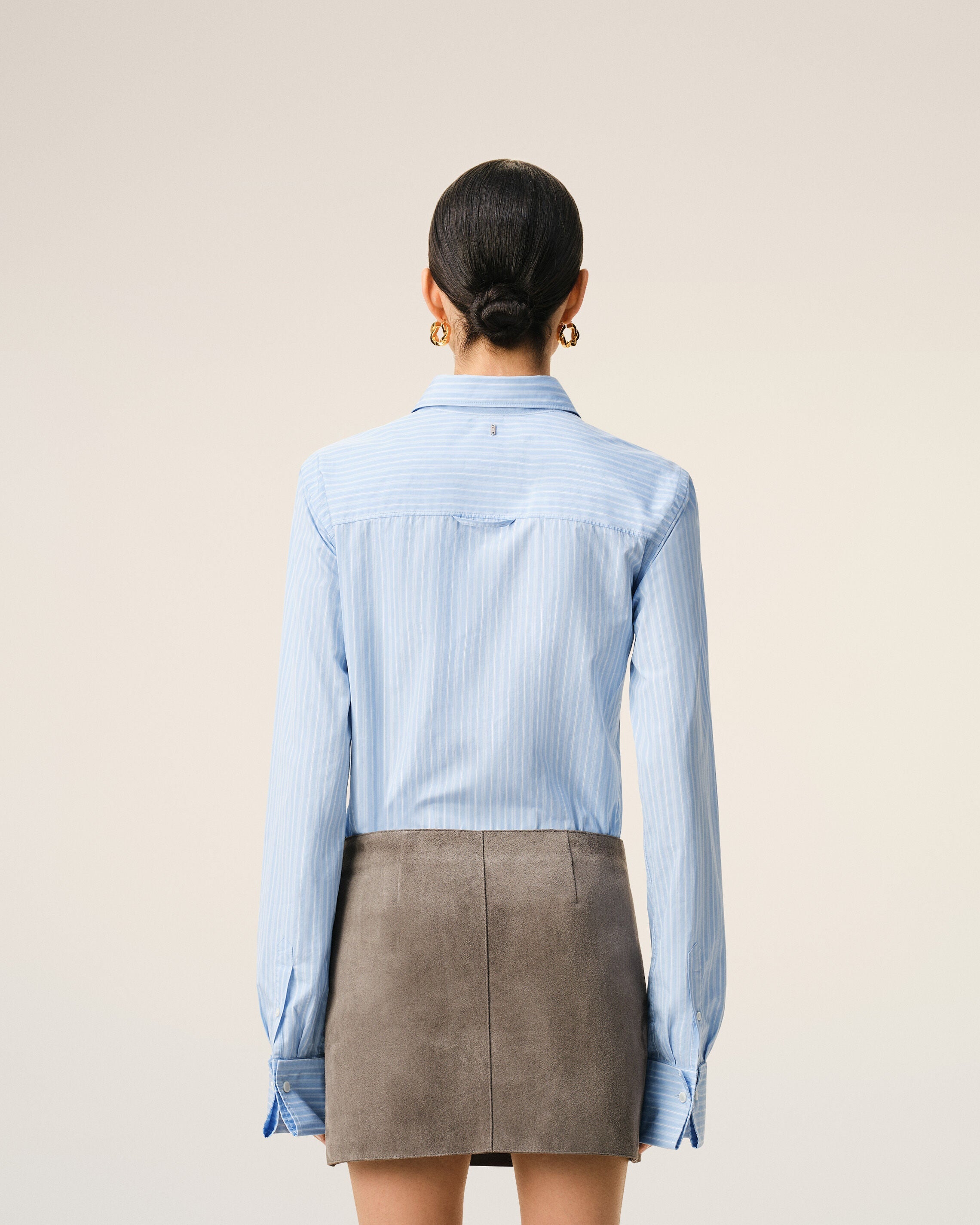 Blue Cotton Long Sleeve Ruffled Adjusted Shirt