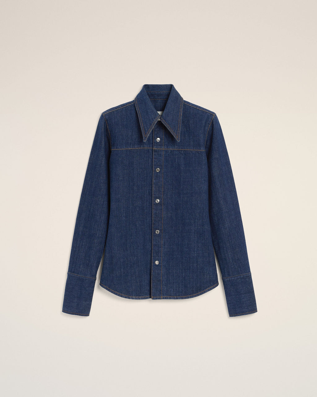 Blue Cotton Sharp Collar Shirt
