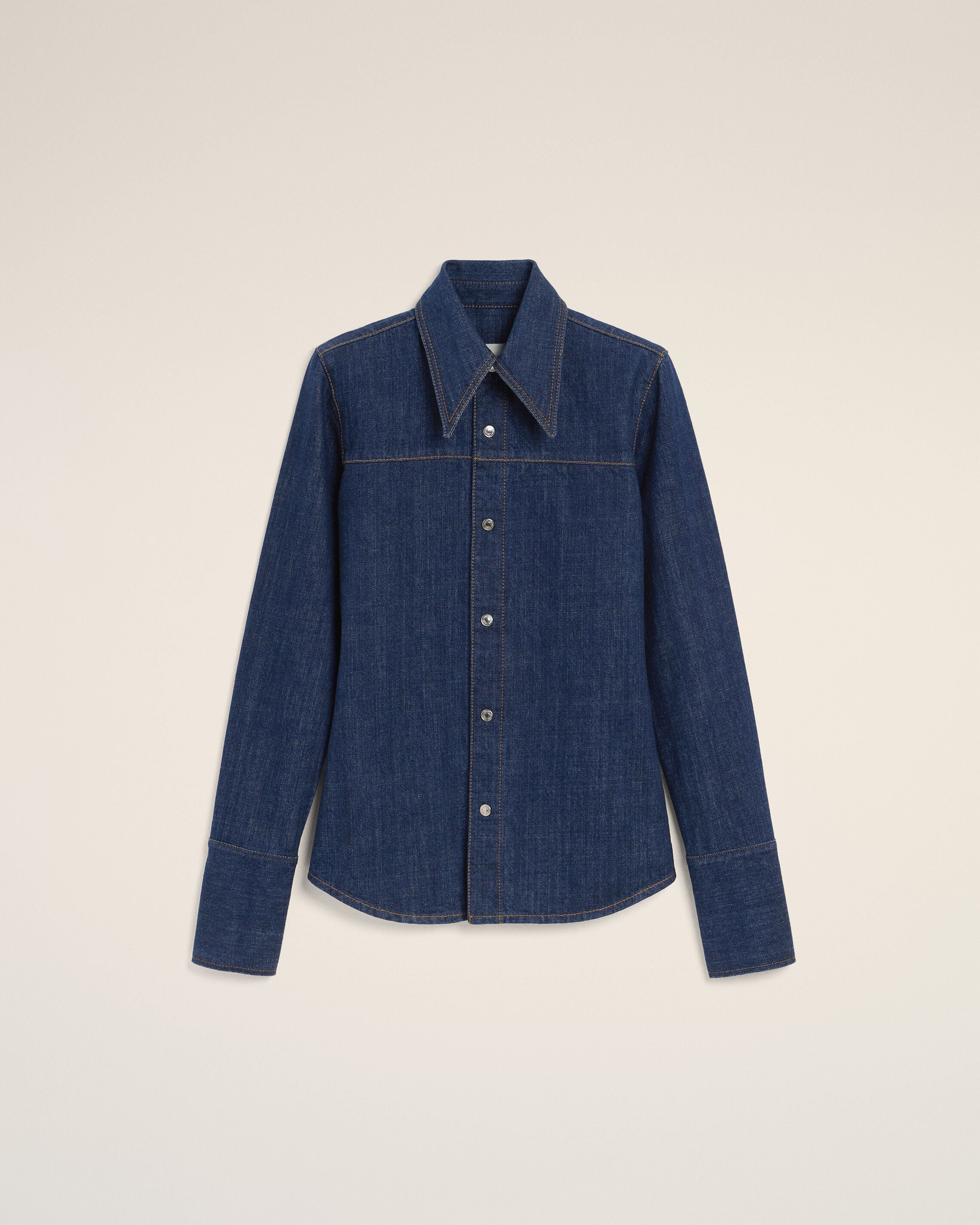 Blue Cotton Sharp Collar Shirt