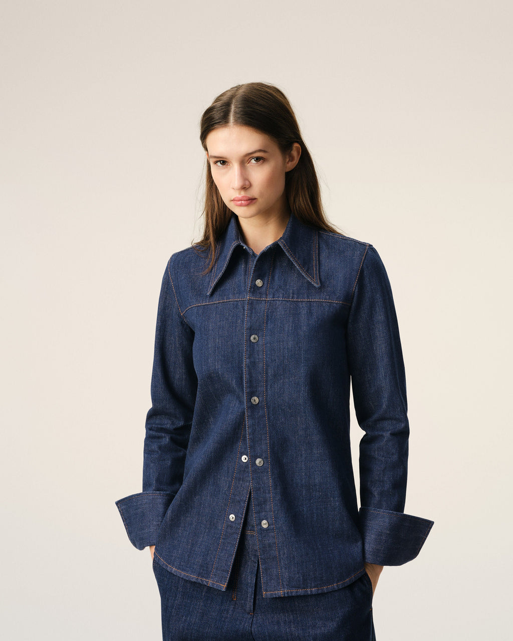 Blue Cotton Sharp Collar Shirt