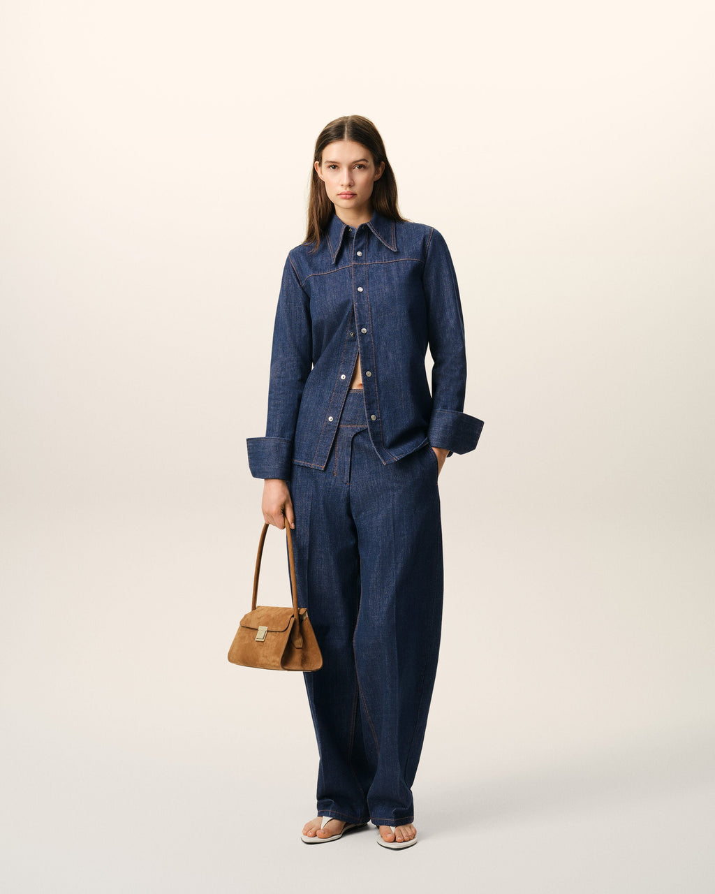 Blue Cotton Sharp Collar Shirt
