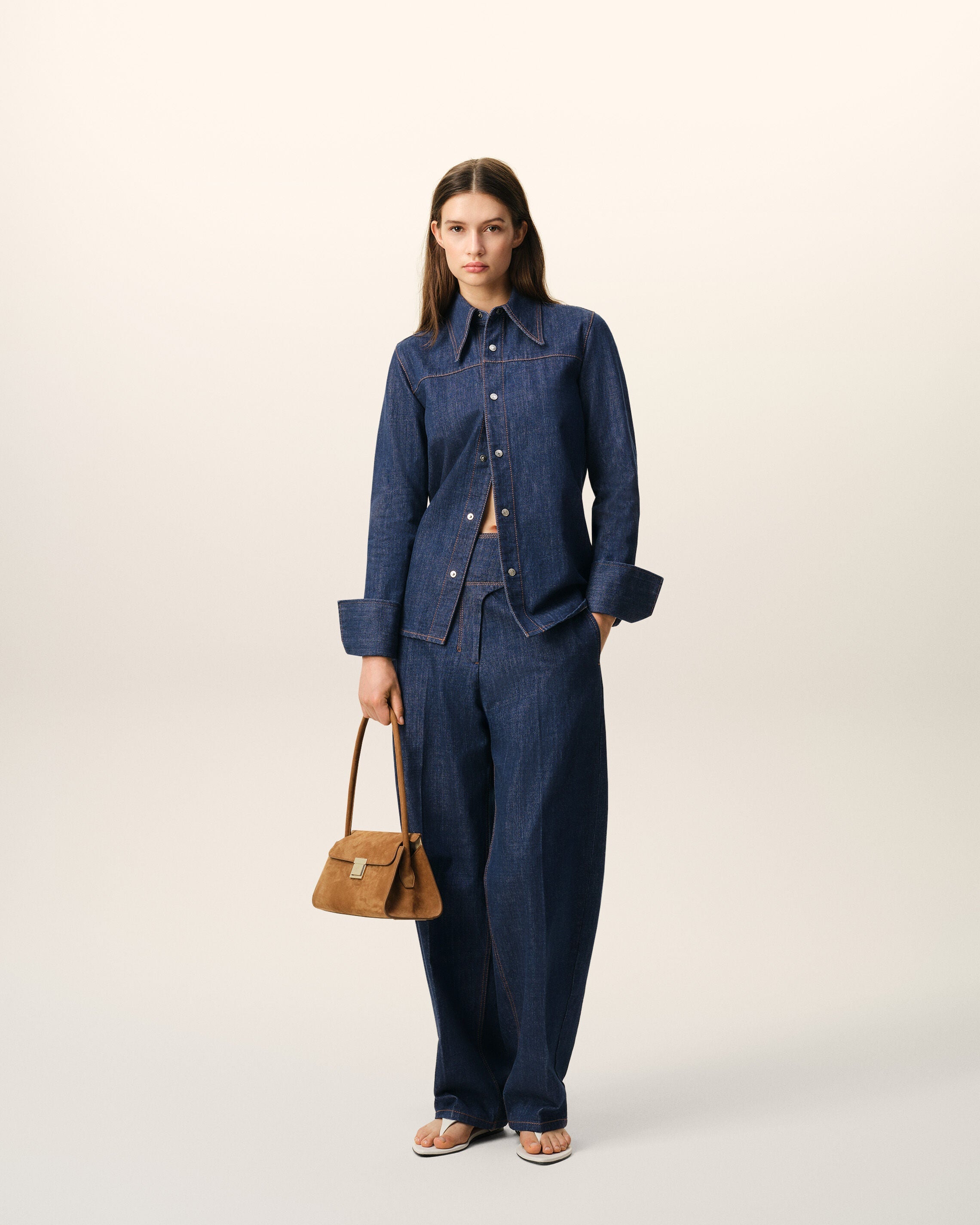 Blue Cotton Sharp Collar Shirt