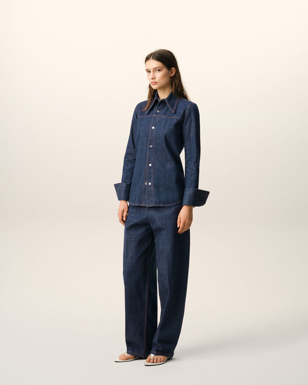Blue Cotton Sharp Collar Shirt