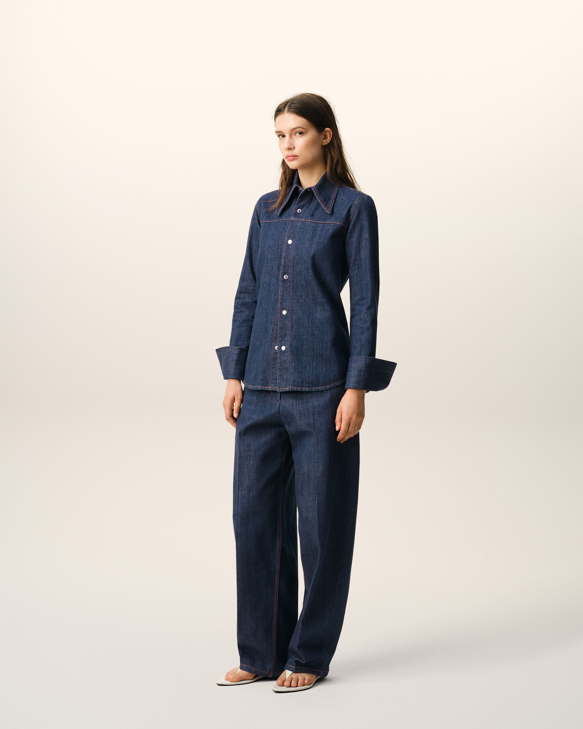 Blue Cotton Sharp Collar Shirt