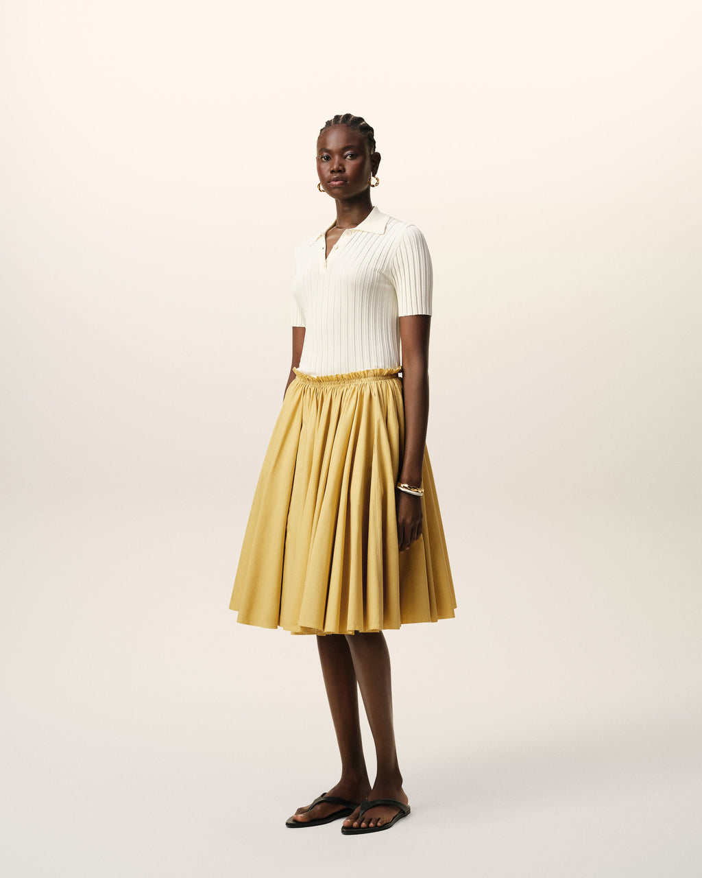 Yellow Cotton Midi Corolla Skirt