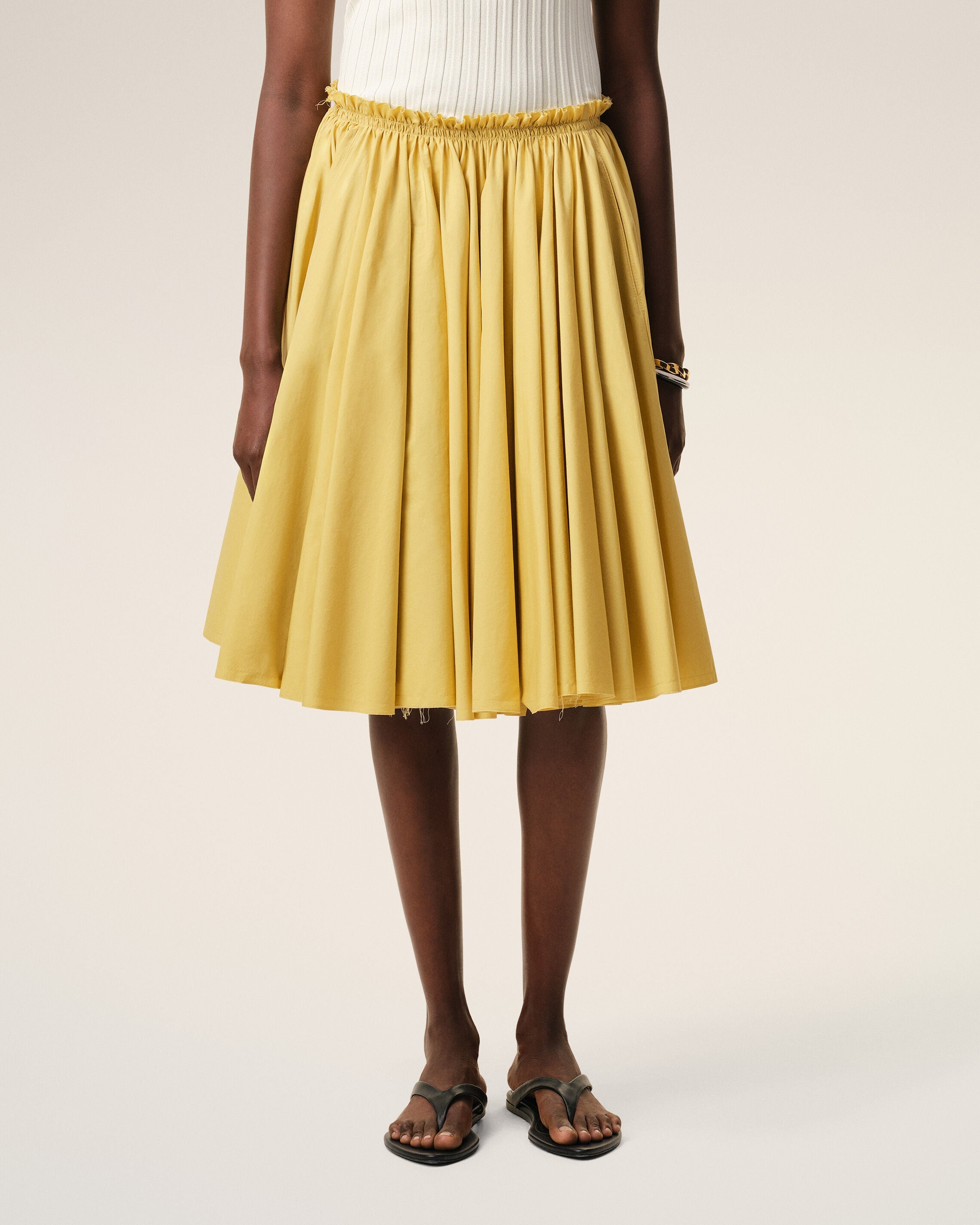 Yellow Cotton Midi Corolla Skirt