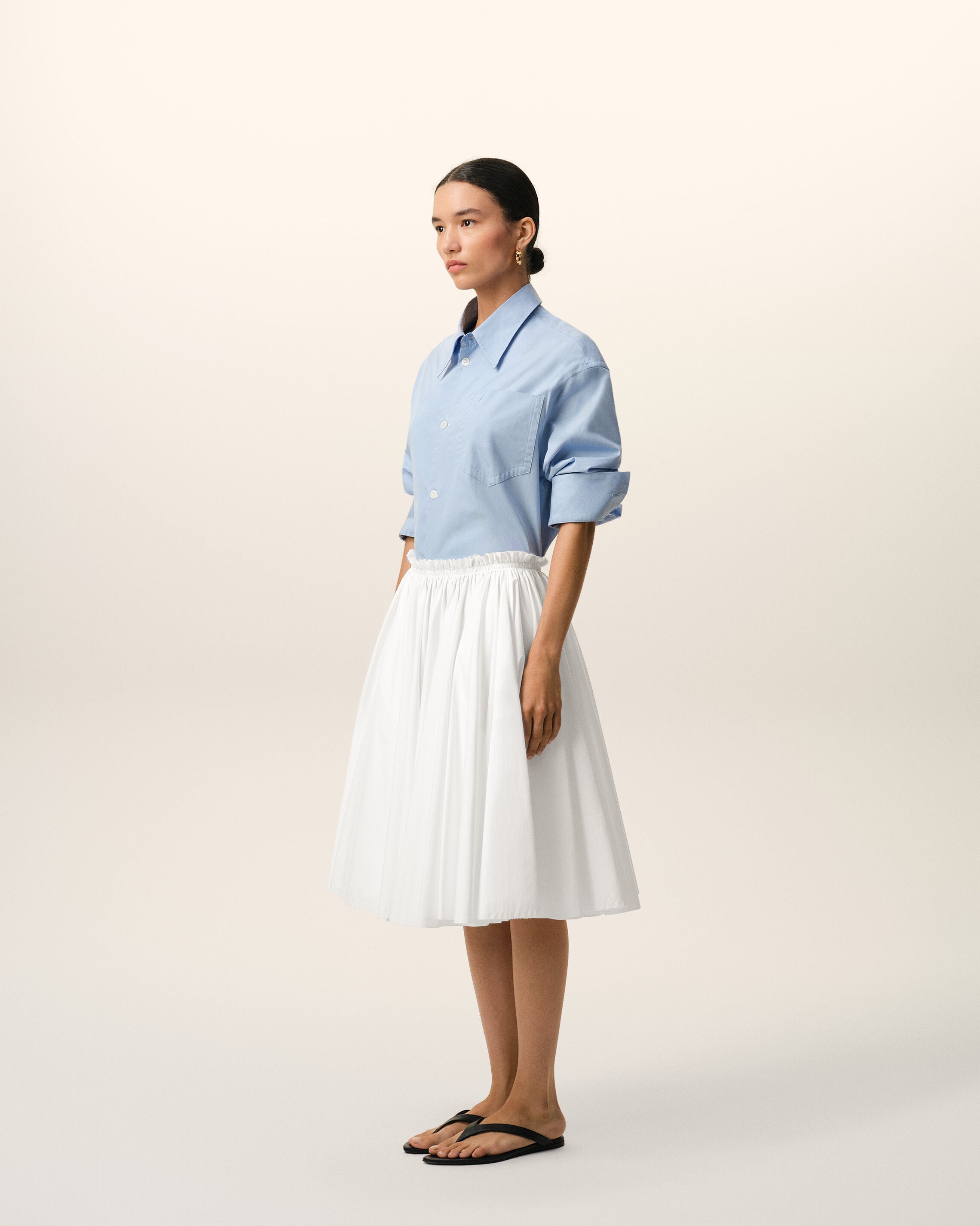 White Cotton Midi Corolla Skirt